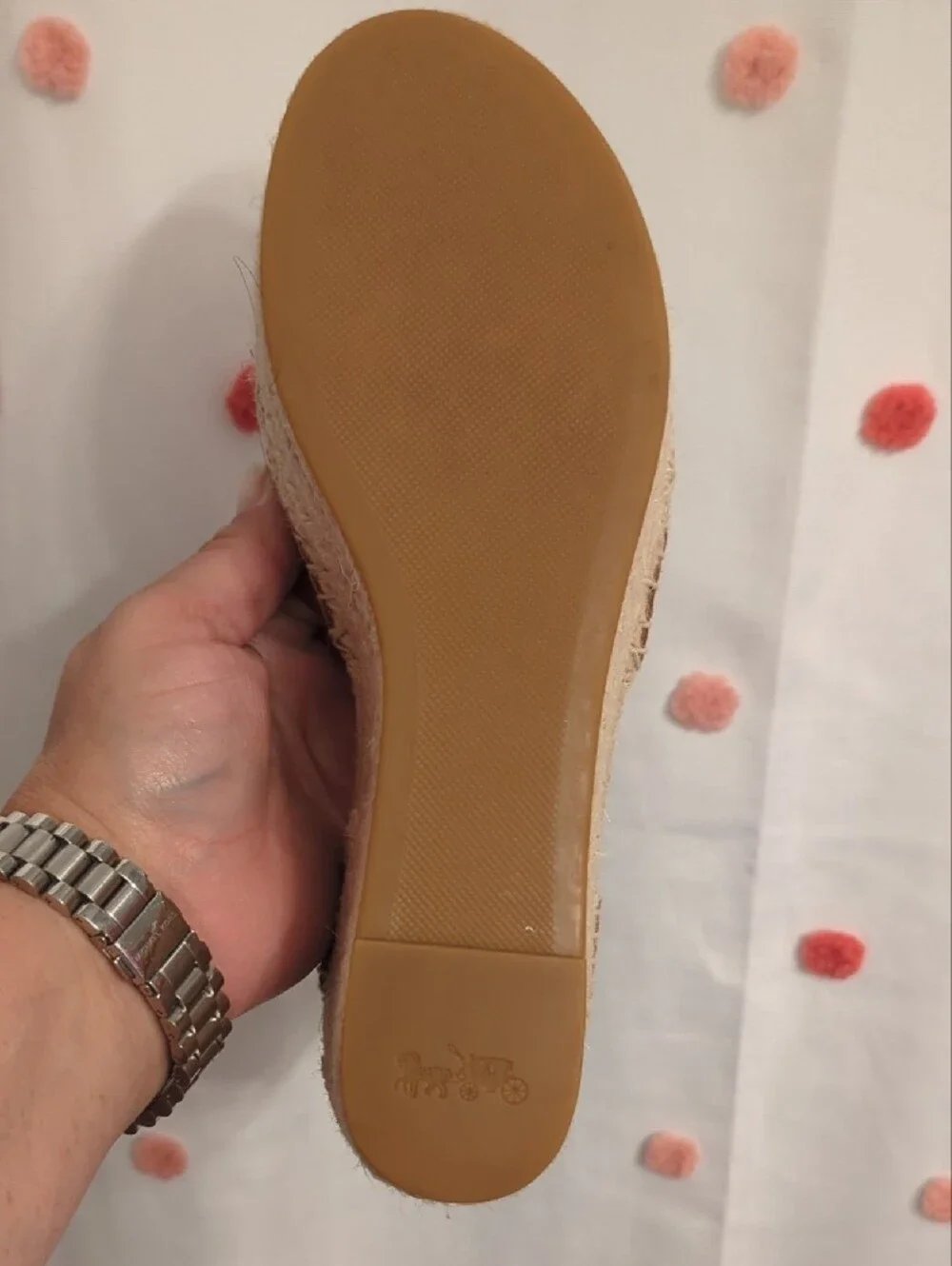 Coach Tan Leather Espadrille Wedge Sandals with Ankle Strap